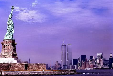 World Trade Center Twin Towers And The Statue Of Liberty