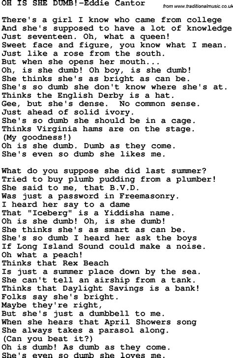 Novelty Song Oh Is She Dumb Eddie Cantor Lyrics