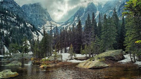 Wallpaper Landscape Forest Mountains Lake Rock