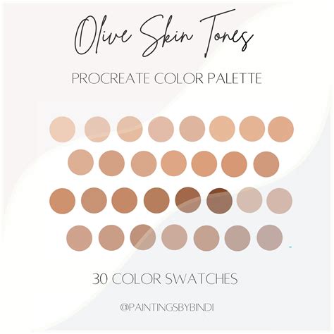 Olive Skin Tones Procreate Color Palette 30 Color Swatches Ipad