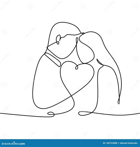 One Line Couple In Love Continuous Drawing Of Man And Woman With