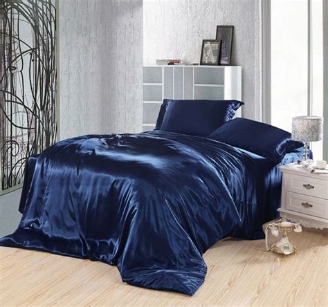 Pure Enjoyment Navy Blue Silk Bedding Silk Duvet Cover Set Blue