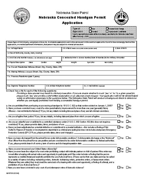 Nebraska Concealed Handgun Permit Application Form Pdfsimpli