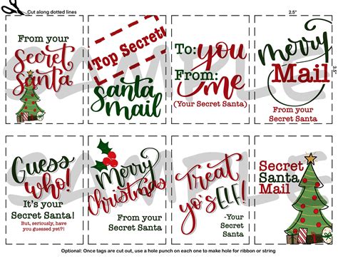 Printable Secret Santa Gift Tags Set Of X Tags Etsy