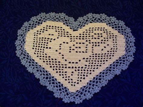 Crochet Doily Heart Shape Rose Pattern Dusty Blue By