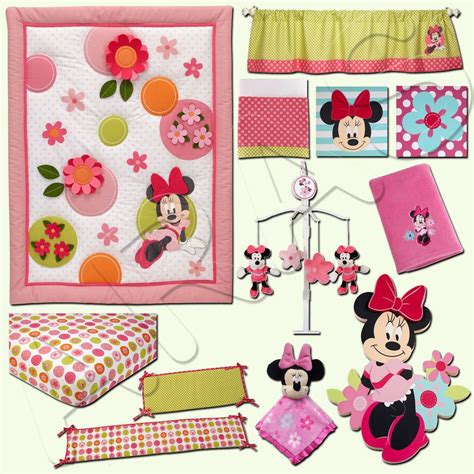 The front side of the comforter features pops of classic minnie mouse including her iconic add a touch of vintage disney to baby's space with the disney baby amazing mickey mouser 3 piece gray, red, and navy crib bedding set. Details about Minnie Mouse's Petal Perfect 13Pc Crib ...