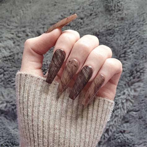 Coffee Feels Press On Nails Coffee Swirl Brown Marble Etsy