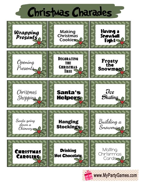 Free Printable Christmas Charades Cards Christmas Charades Free