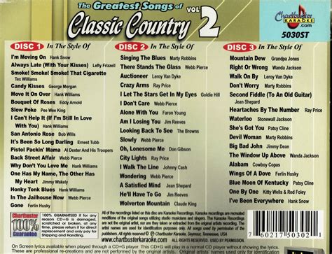 chartbuster karaoke the greatest songs of classic country vol 2 karaoke cd