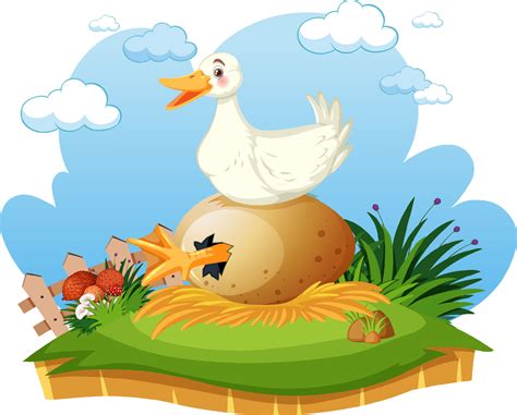 A Duck Sitting On A Hatching Big Egg 8334554 Vector Art At Vecteezy