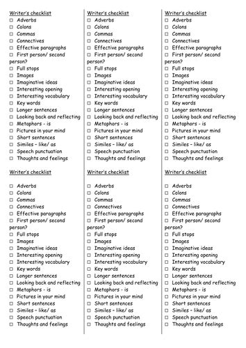 Writers Checklist Hm Teaching Resources