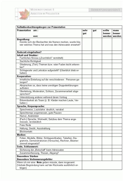 bewertungsbogen praesentation schule