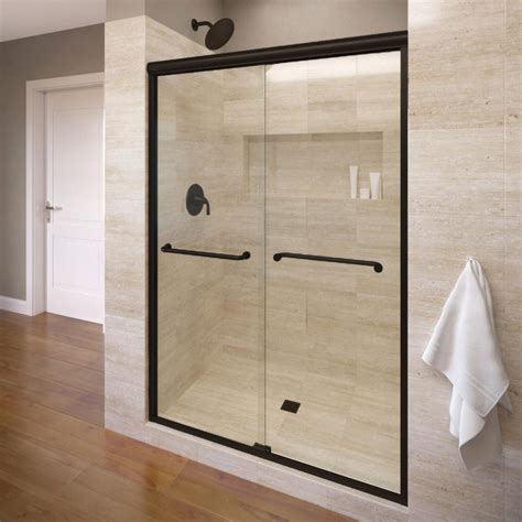 infinity 58 5 in x 70 in semi frameless sliding clear glass shower door in wrought iron with