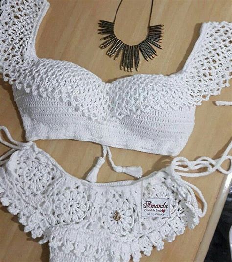 Um Lindo Biquini De Croche Branco Estiloso Para Voce Menina Crochet