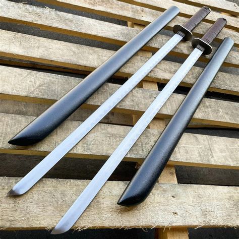 Japanese Samurai Twin Katana Blades Set Steel Swords Tsuba Dual W Bac