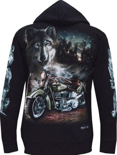 Wolf Eagle Biker Harley Motorbike Motorcycle Zip Zipped Hoodie Hoody