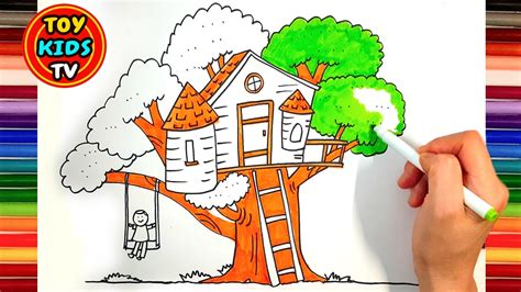 These trees are evergreen, so its beauty is maintained in every season. How to draw a tree house for kids | Hot dog drawing ...