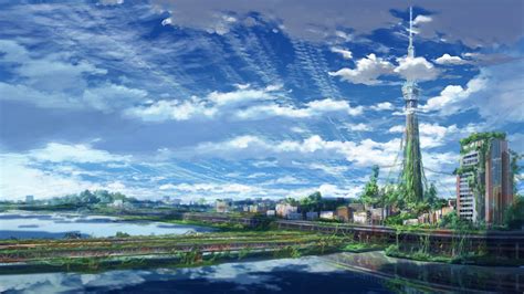 Wallpaper Landscape Cityscape Anime Reflection Sky Artwork