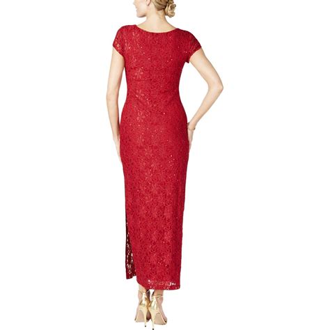 Connected Apparel Petites Womens Sequined Lace Evening Dress