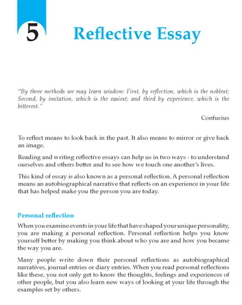 Grade 9 Reflective Essay Self Reflection Essay Reflective Essay