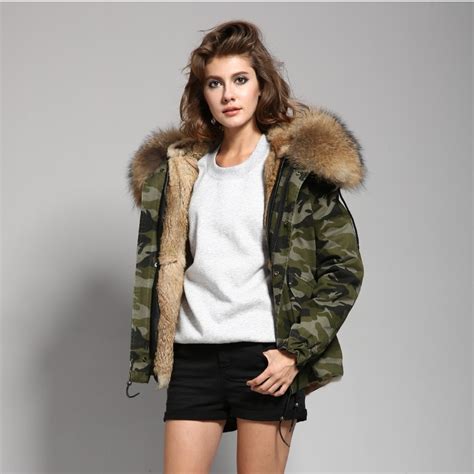2018 Camo Parka Camouflage Coat Jacket With Natural Real Large Raccoon