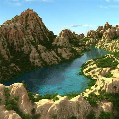 Mountain terrain with lake 3D | CGTrader