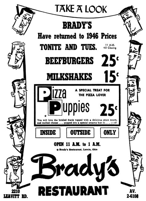 Bradys Bunch Of Lorain County Nostalgia Bradys Restaurant Ad May
