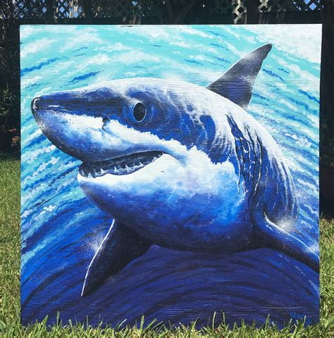 Great White Shark Painting On Reclaimed Wood Call This One Big Boy