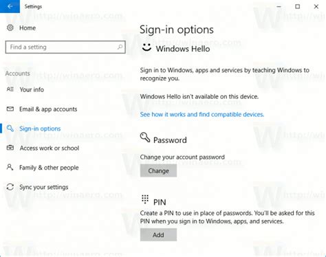 Remove Pin For A User Account In Windows 10