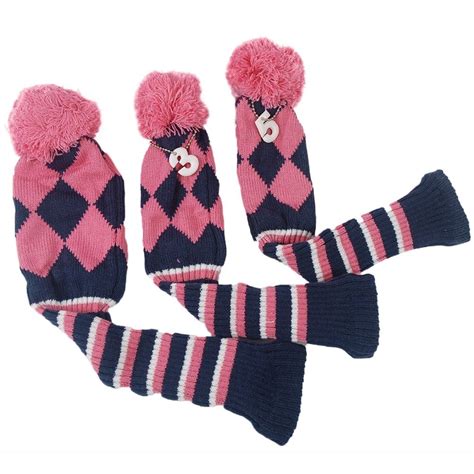 3pc Golf Club Argyle Knit Headcover Vintange Sock Cover 1 3 5 For