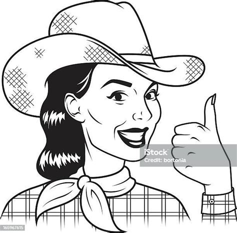 Ilustración De Vintage Cowgirl Dando El Pulgars Up Y Más Vectores Libres De Derechos De Personas
