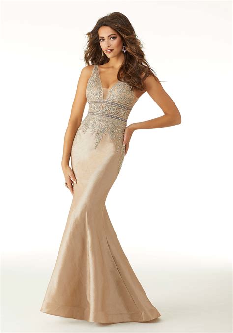 Beaded Metallic Fitted Prom Dress Morilee