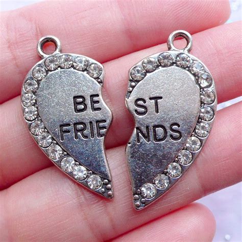 Best Friends Charms With Rhinestones Heart Message Pendant Friends