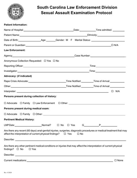 South Carolina Sexual Assault Examination Protocol Download Printable Pdf Templateroller