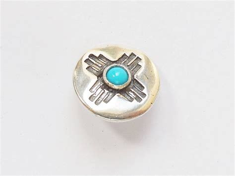 Sterling And Turquoise Zia Button Or Bracelet New Mexico Jewelry