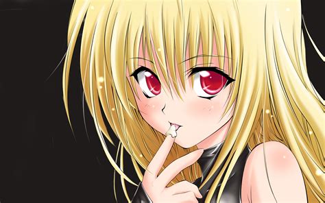 Black Cat Blonde Hair Eve Red Eyes Anime