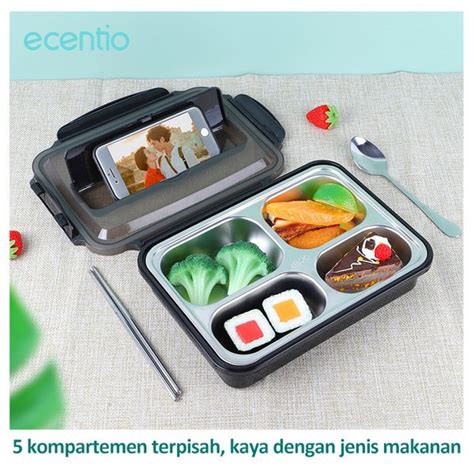 Jual Ecentio 1100ml Lunch Box Kotak Makan Siang Dengan Stainless Steel