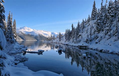 Wallpaper Winter Snow Mountains Lake Reflection Canada Canada