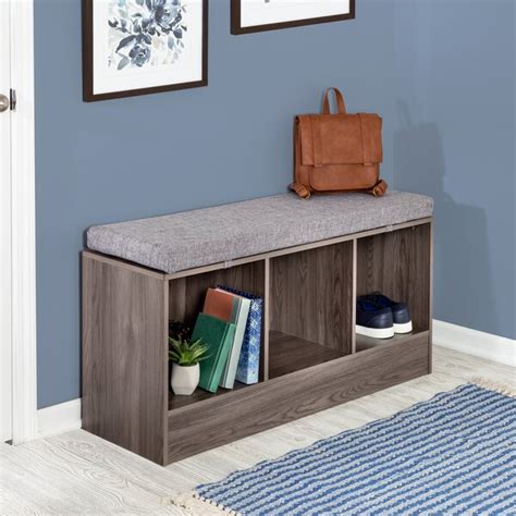 Jessica gray wood bench with storage by milton greens stars. Latitude Run® Nomi Upholstered Shelves Storage Bench ...