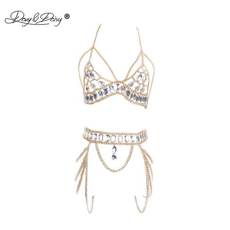 davydaisy women sexy nightclub bra jewel fashion hanging neck suit skirts female clubwear body