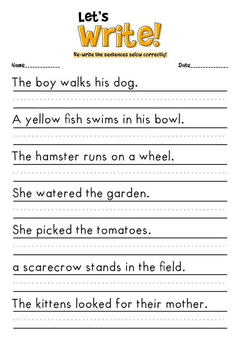 Kindergarten Sentence Writing Worksheets Printable Kindergarten