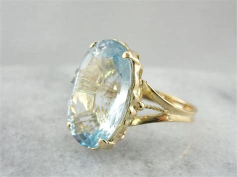 Large Aquamarine Gold Statement Ring Pale Blue Aquamarine Etsy Israel