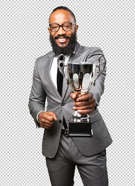 Premium Psd Business Black Man Holding A Trophy