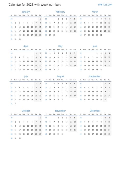 2023 Calendar With Week Numbers Us And Iso Week Numbers 2023