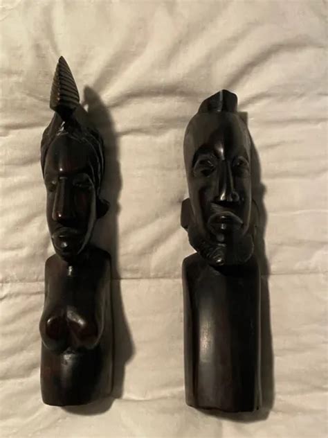 Pair Of African Ebony Wood Carvings Hand Carved Wooden Wood Statues