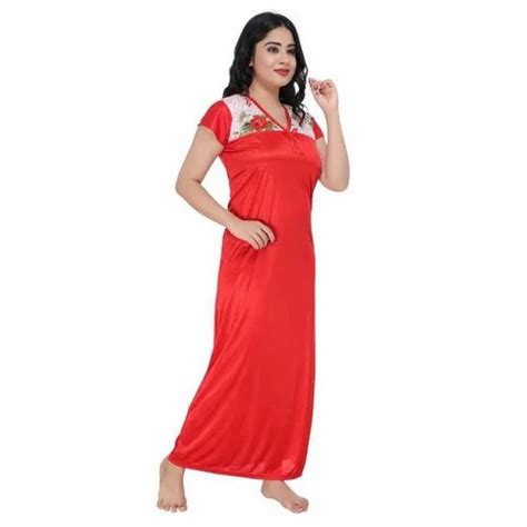 Red Women Satin Printed 2 Pcs Nighty With Robe Gown Set Half Sleeve At Rs 200piece In Meerut