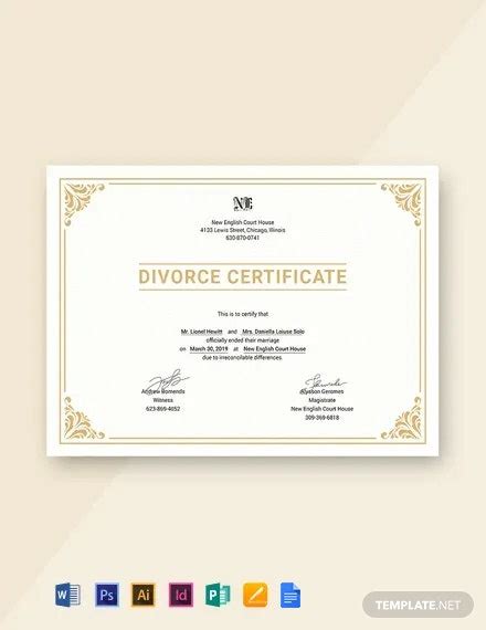 Divorce Certificate Template Google Docs Illustrator InDesign Word