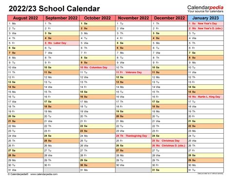 School Calendars 20222023 Free Printable Word Templates