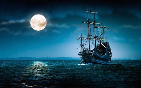 Wallpaper Boat Sea Night Vehicle Moon Ghost Ship Ocean