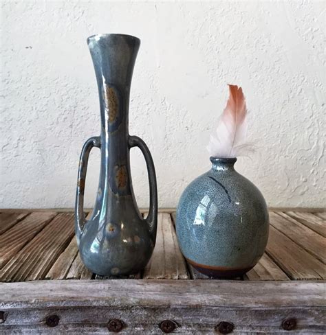 Pair Of Mid Century Grey Pottery Vase Etsy Pottery Vase Vase Grey